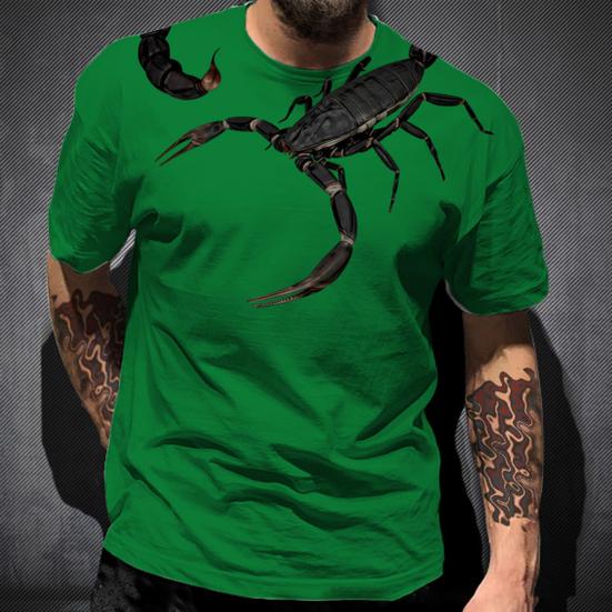 Men T-shirt O Neck Breathable Easy to Match Mighty 3D Print Short Sleeves Pullover Scorpion Print Contrast Color Summer Tops Daily Clothes