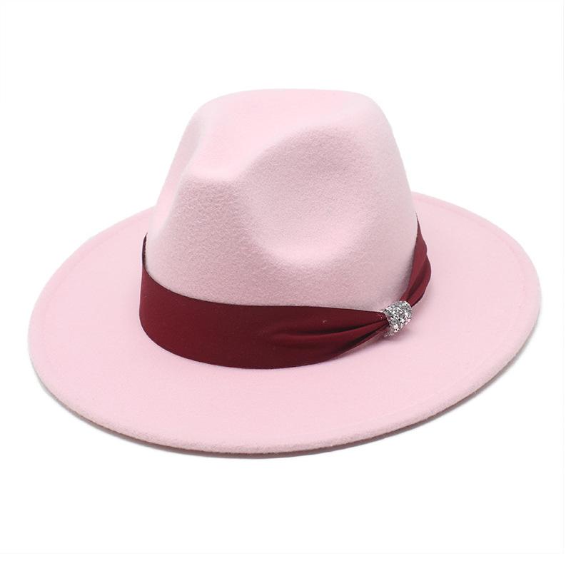 New Fashion Women Men Wide Brim Felt Jazz Fedora Hats Solid Color Party Trilby Wedding Hat Autumn Winter Hats 56-58-60CM