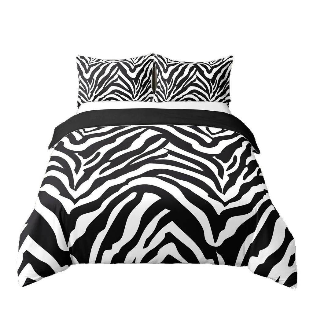 Zebra Striped Quilt Cover Black And White Geometric Bedding Duvet Cover Set Wild Animal Three-Piece Set