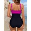 Sexy Purple Black Contrast Swimwear Women 2025 V Neck Slim Pleate Tummy Control One Piece Swimsuit Beach Bathing Suit Monokini
