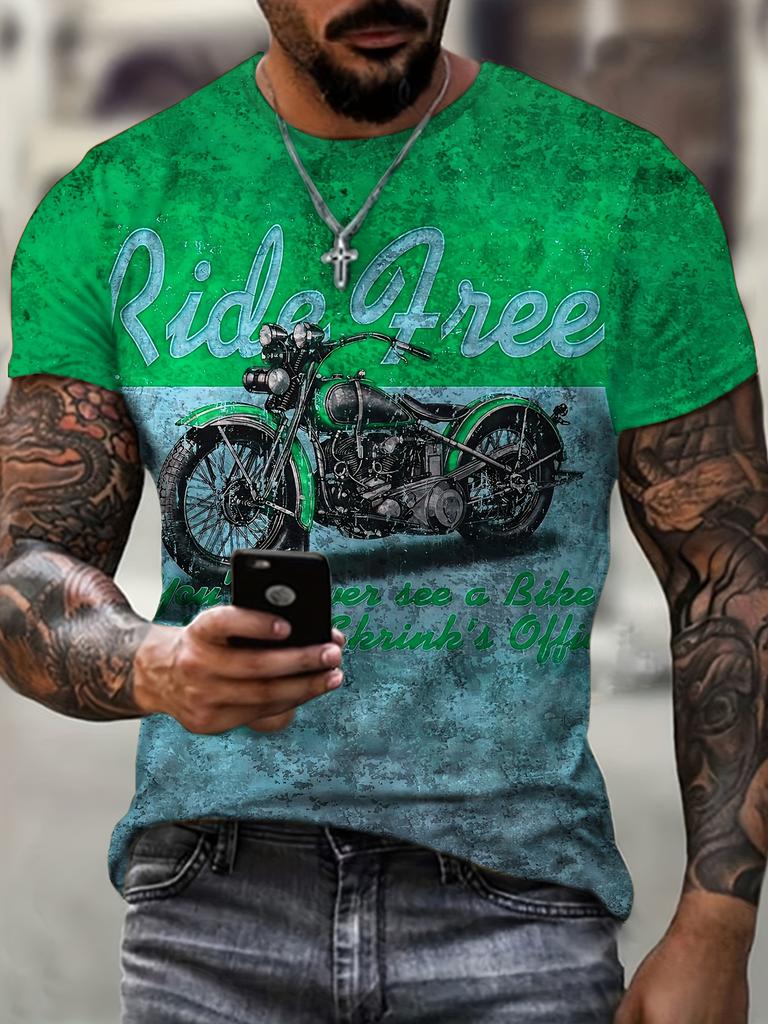 Summer 3D Printed Large-sized Men's T-shirt with Motorcycle Rider Pattern Quick-drying and Breathable Suitable for Daily Wear