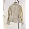 Trendy Cropped Striped Blouse Puff Sleeve Oversized Collar Shirt Daily Fashion Wear For Women