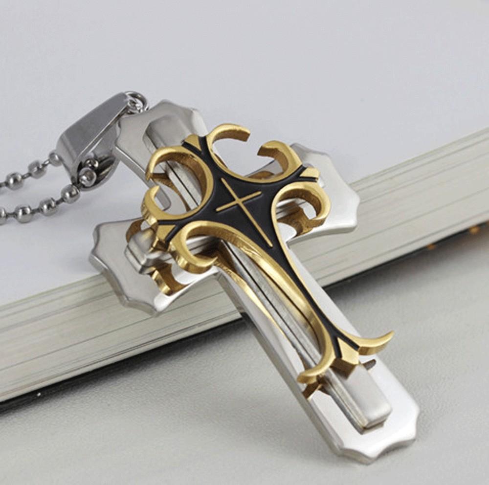 Elegant Cross Pendant Necklace Silver Stainless Steel Chain Crucifix For All Genders