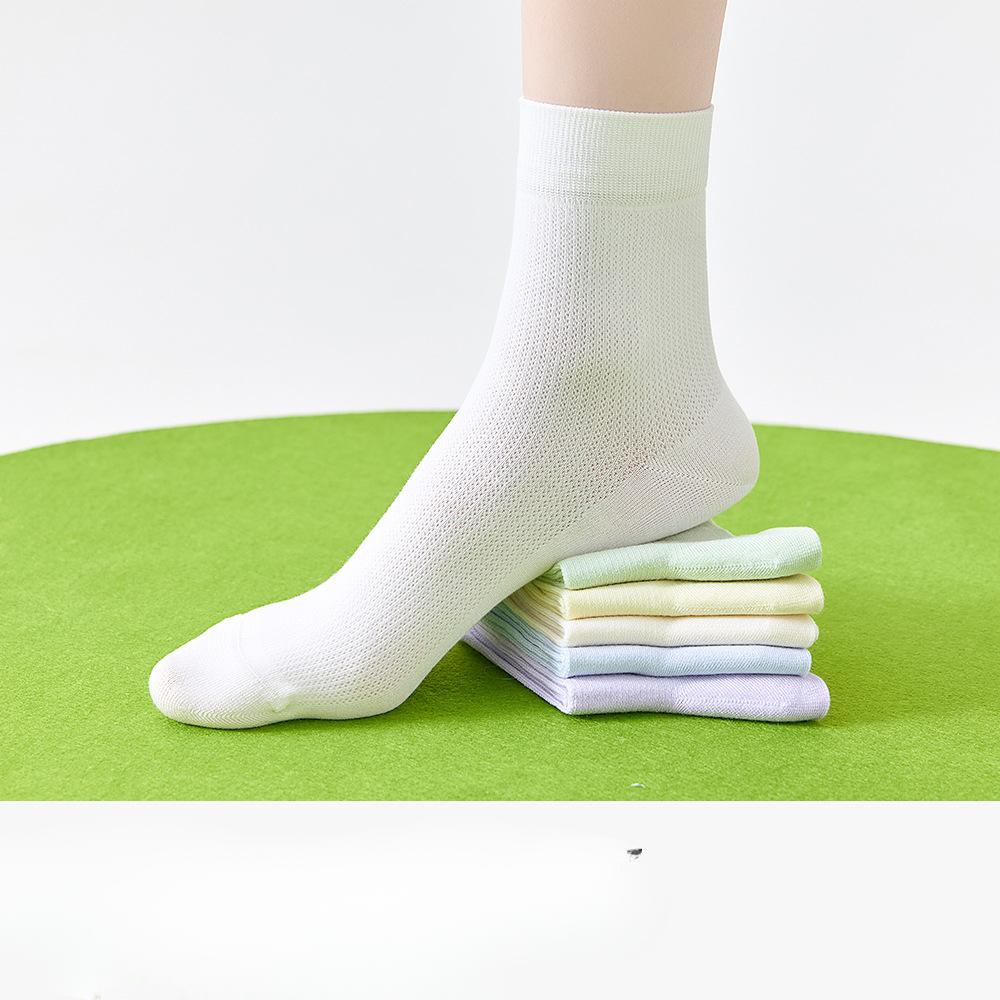 Women's Summer Thin, Cool Modal Ice Socks, Mid-calf Socks, Antibacterial, Deodorizing, Breathable, White, Boneless