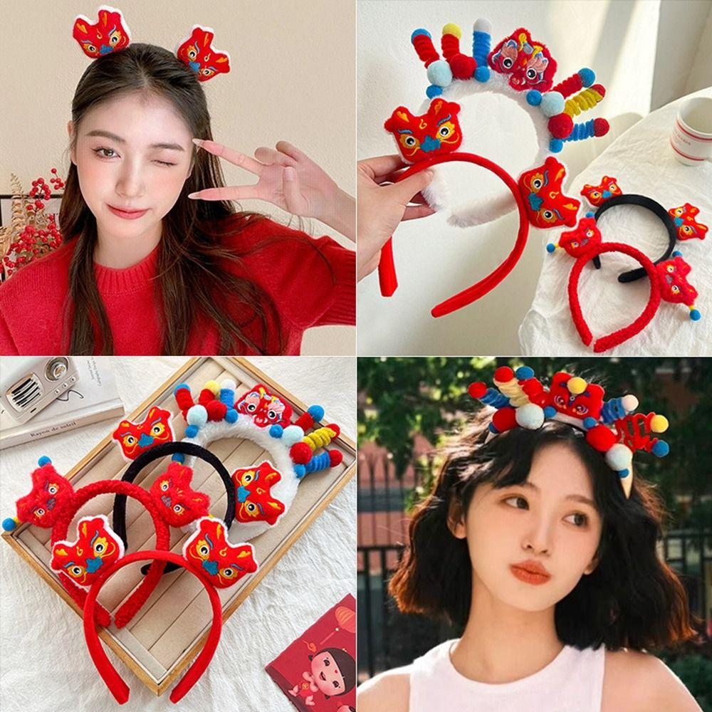

Lion Dance 2024 Happy New Year Headband Red Hairband New Year Headdress New Year Dress Up D