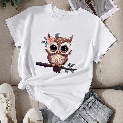 Mode Frauen süße Eule Print T Shirt lustige lässig O-Ausschnitt kurze Ärmel T-shirt Sommer weibliche T-Shirt