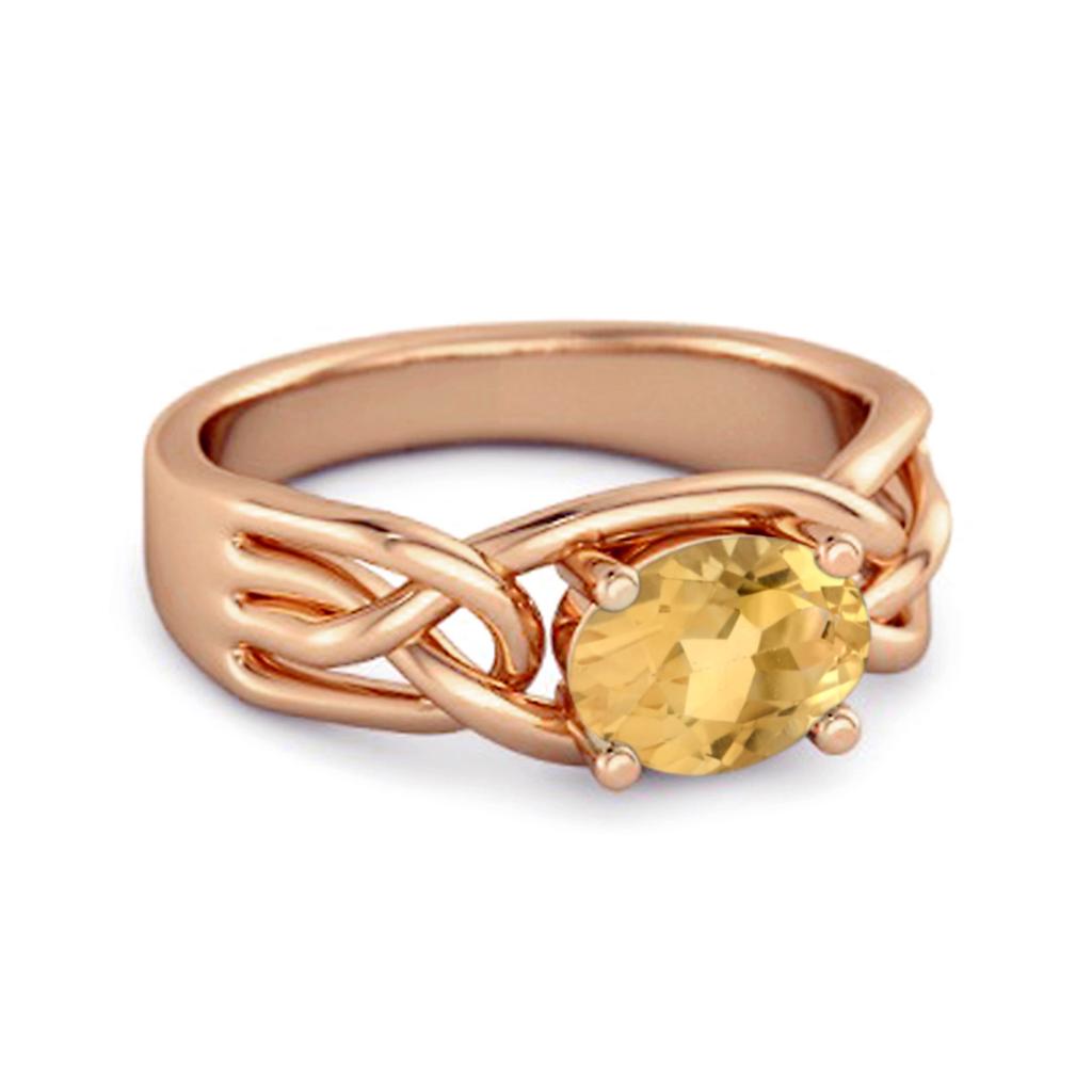 Citrine Celtic Knot Band Design Ring - 925 Sterling Silver Rose Gold Vermeil