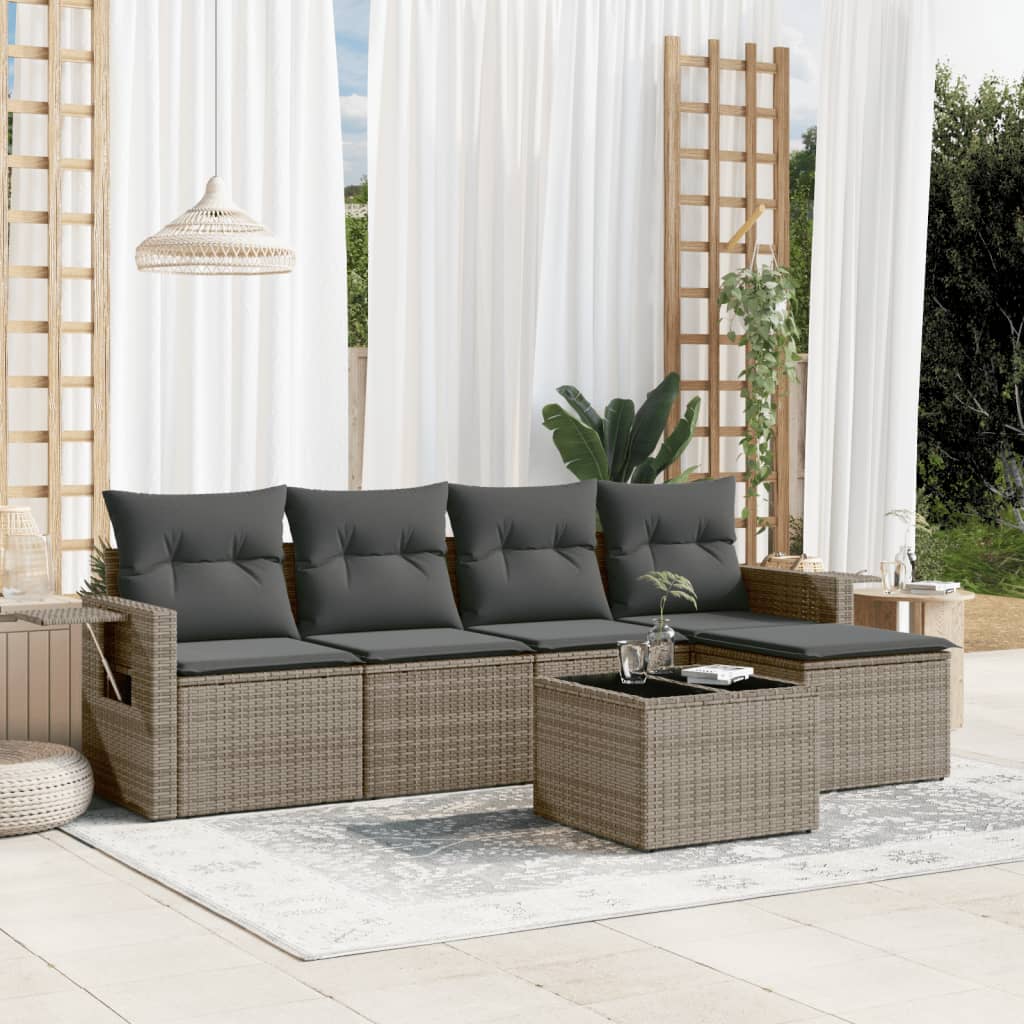 Vidaxl 6-Cz. Conjunto de Muebles de Jardín con Cojines, Gris, Poliratán