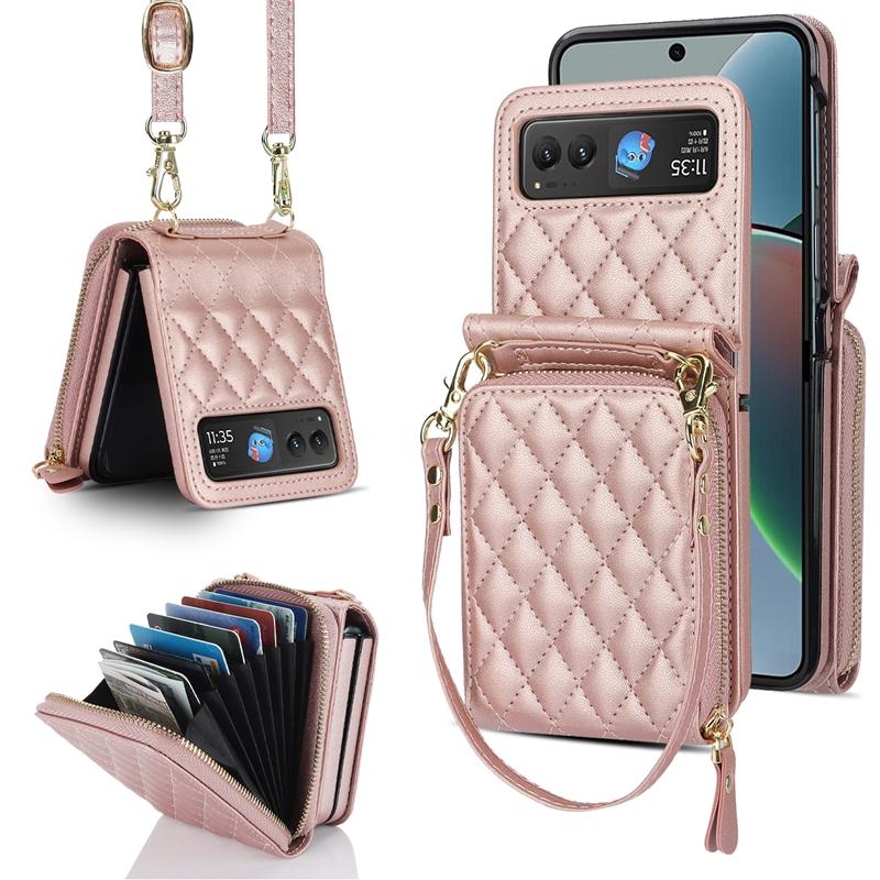 For Moto 40 Zipper Style Wallet Case Pouch, Cross Shoulder Leather Case for Vivo X Flip with Card Slots
