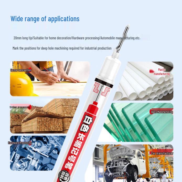 Long Tip 20mm Black Waterproof Deep Hole Marker for Woodworking and Tile