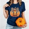 Leopard Print Evil Pumpkin Face Halloween Print Unisex Tshirt With Horror Pumpkin Head Pattern Top Style Streetwear