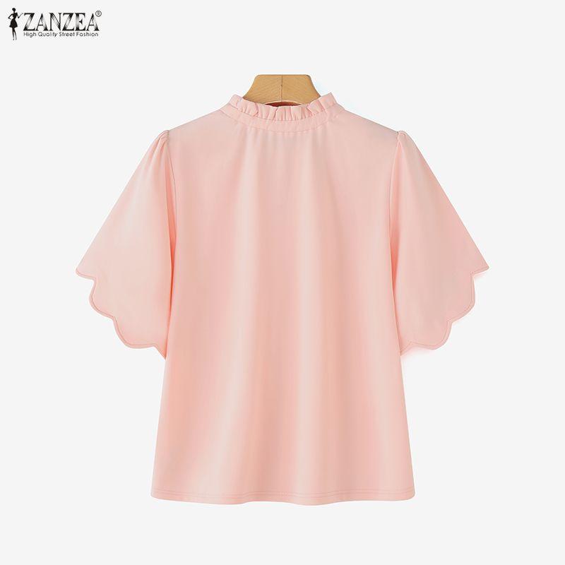 ZANZEA Camicetta da donna casual con colletto alla coreana, volant e maniche corte