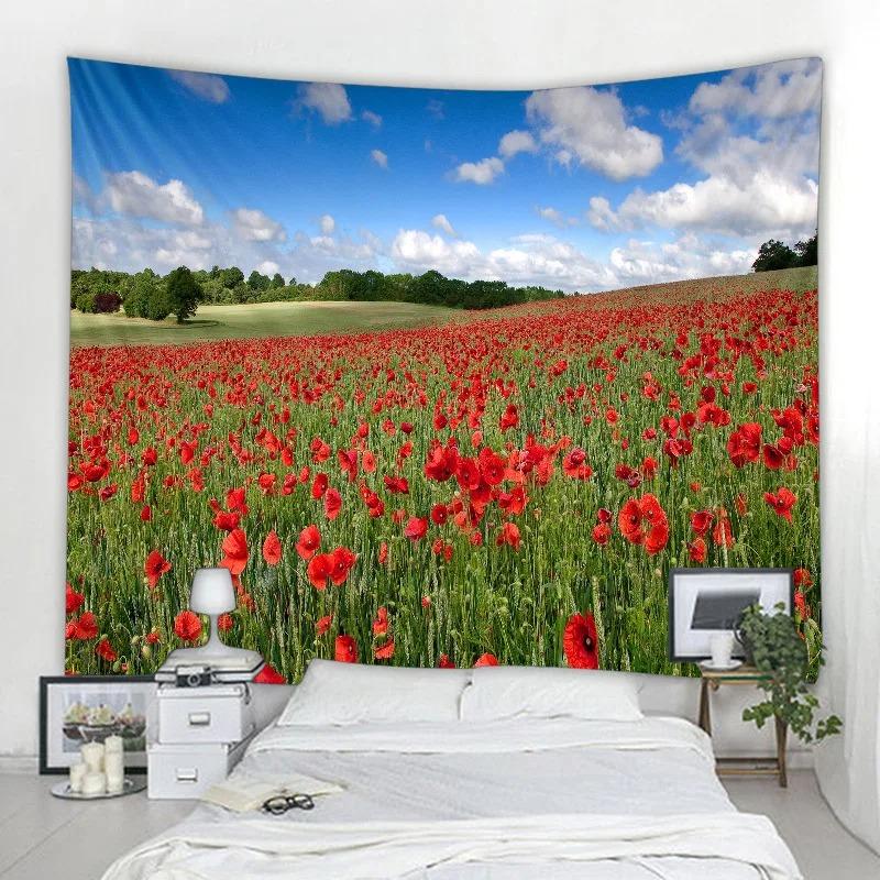 Bohemian Zimmerdekor Natürliches Wandbehang Mandala Gartenszene Psychedelischer Teppich Hippie Schlafzimmer Stoffteppich