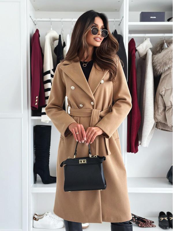 Autumn/Winter Women's Double-Breasted Wool Coat - Simple Fashion Solid Color with Belt
