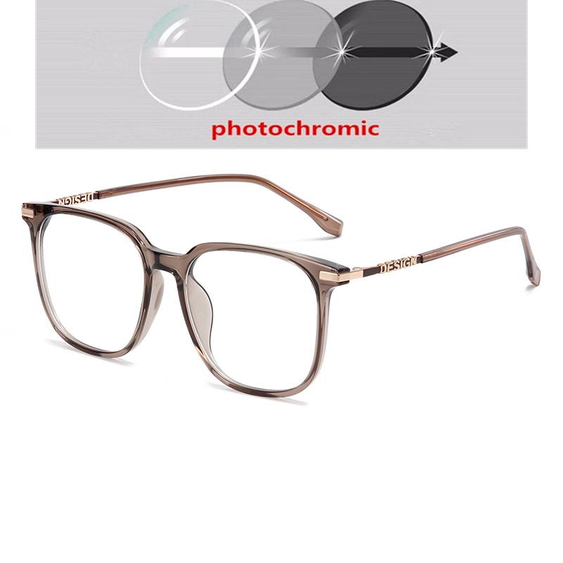 Oversized Tea Frame Square Nearsighted Glasses For Women TR90 Student Light-sensitive Glasses With Diopters 0 -0.5 -0.75 To -6.0