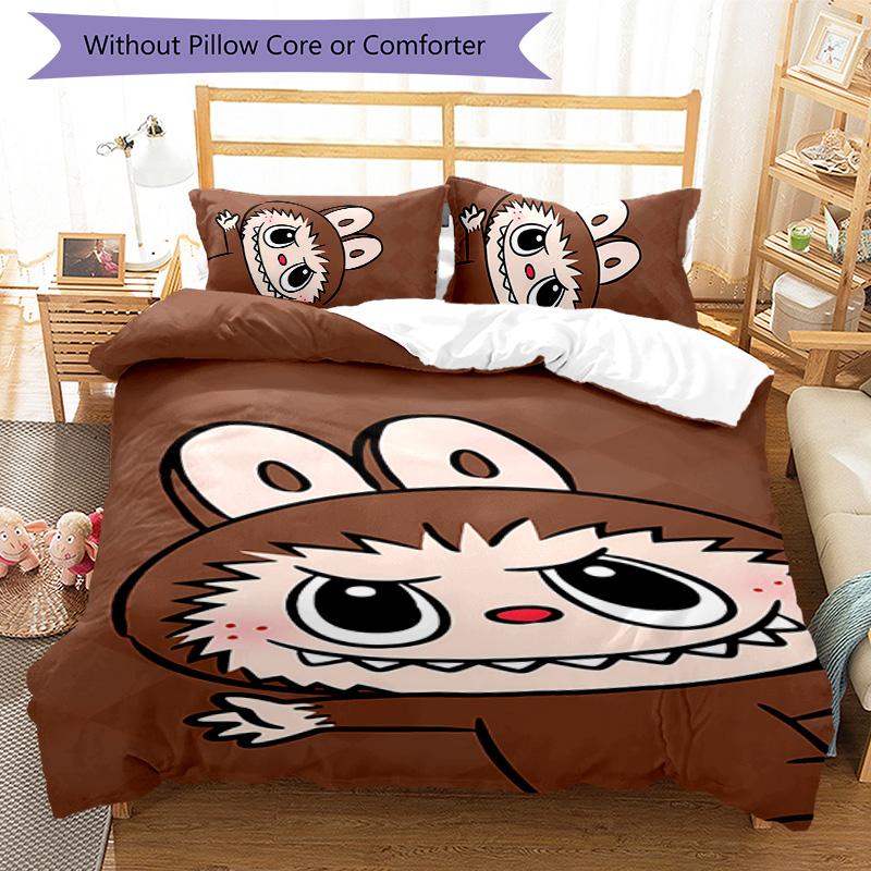 3pcs labubu pattern bedding set duvet cover set includes duvet cover &pillowcases, perfect all season bedroom decoration & gift