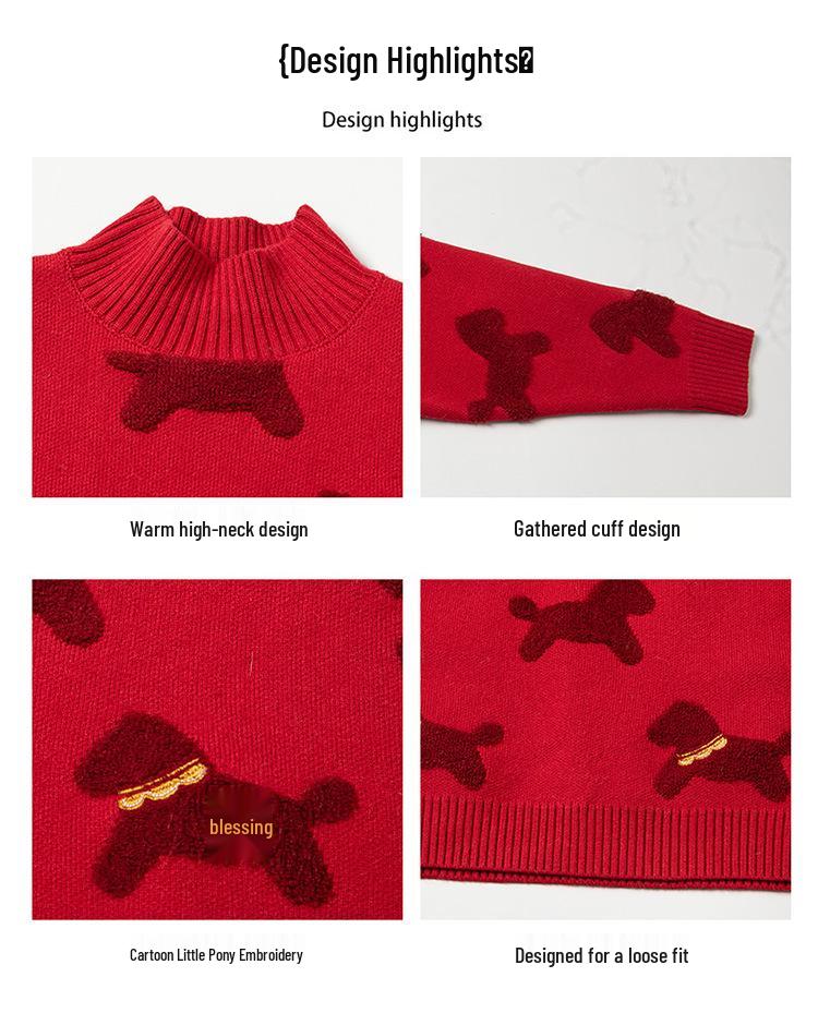 Girls' 2025 Red Cartoon Knit Sweater - Cozy & Stylish Autumn/Winter Top