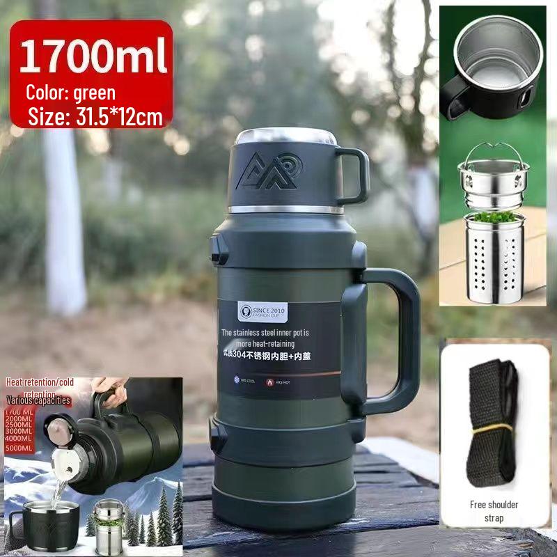 316 Stainless Steel Insulated Thermos Flask, Large Capacity (1.3-5L) for Men, Ideal for Outdoor Travel and Car Use.