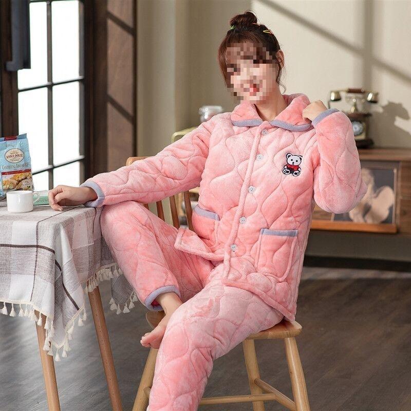 Pajamas women's three-layer thickened winter suit can wear large-size thermal padded loungewear