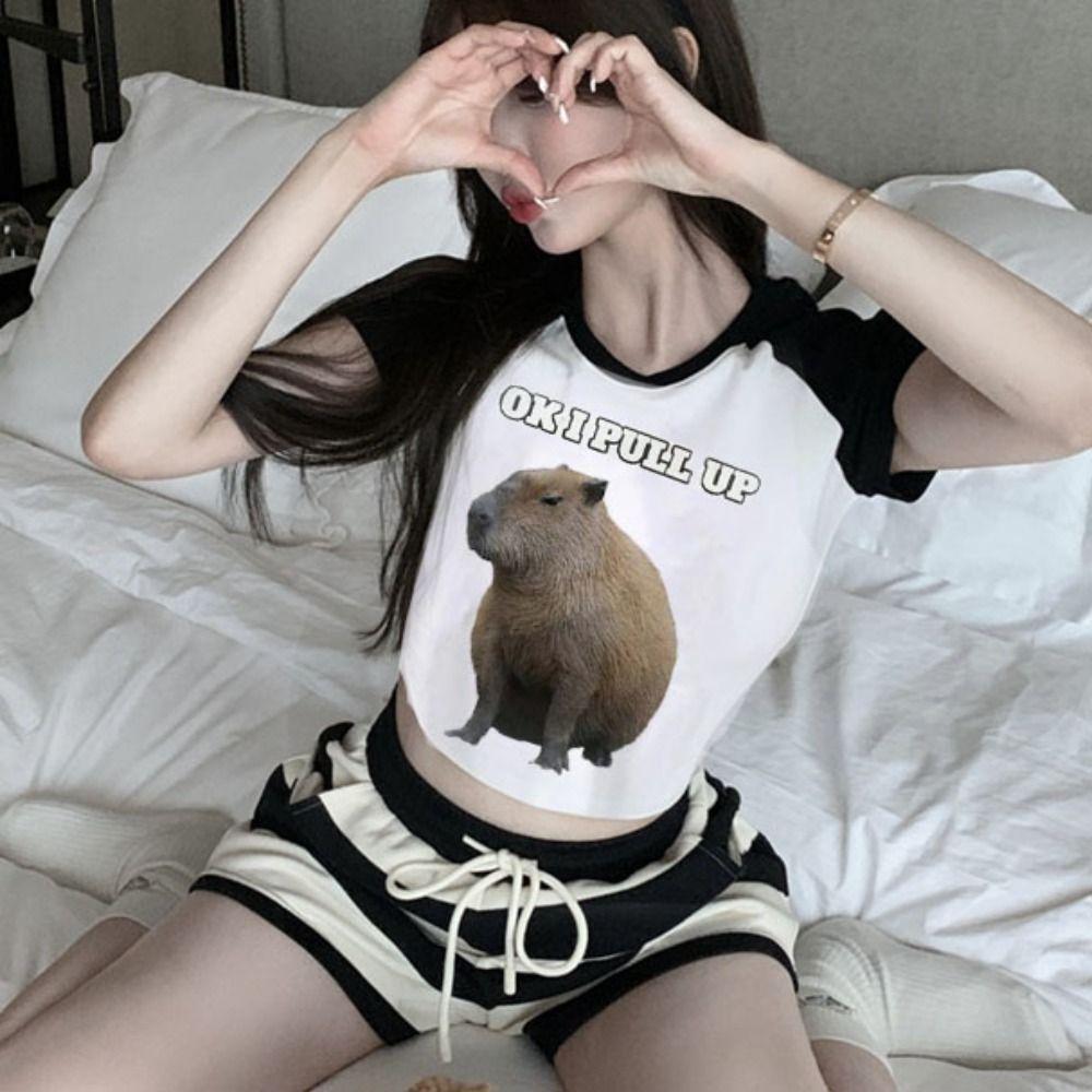 

Animal Capybara Printted Tank Top Letter Y2K Capybara Crop Tops Fashion Girl