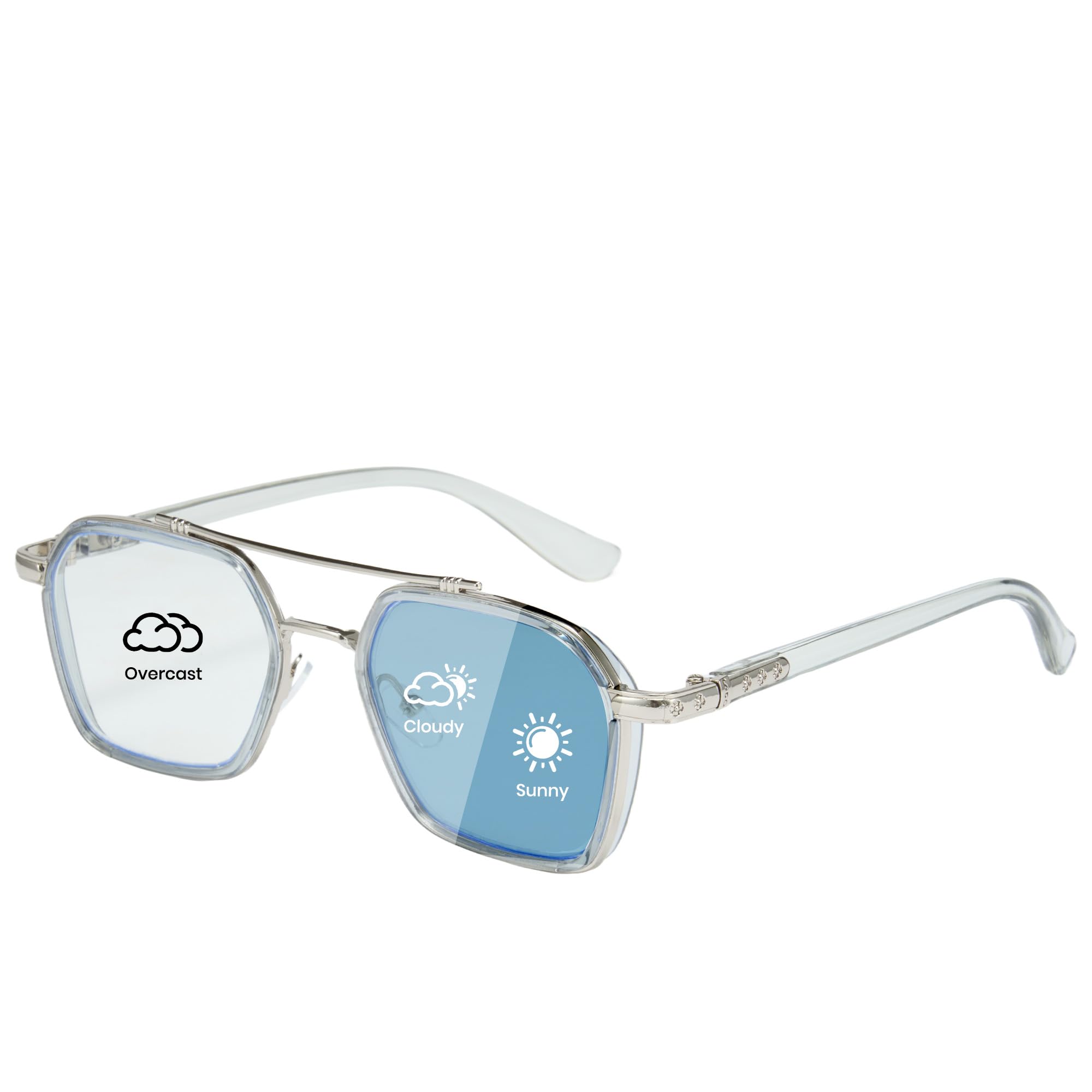 

Photochromic blue light UV teardrop for stylish 8260 [Cyxus] sunglasses, blocking, protection, frame, driving, fishing, traveling, (light blue)