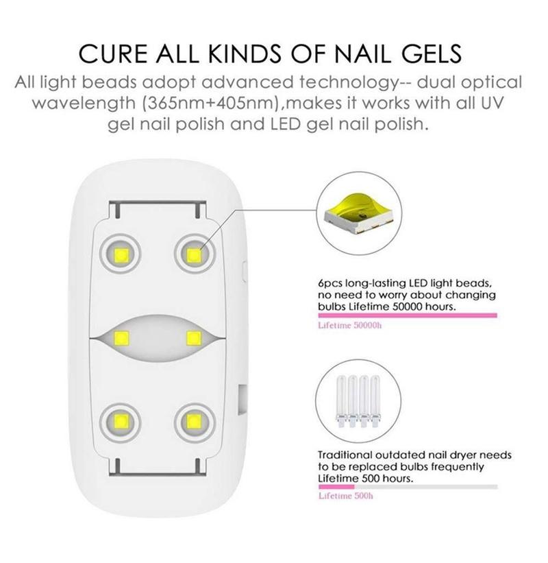 6W Portable Mini UV Nail Lamp USB Charge Timer LED Quick Dry Nails Gel Manicure for Nail Art