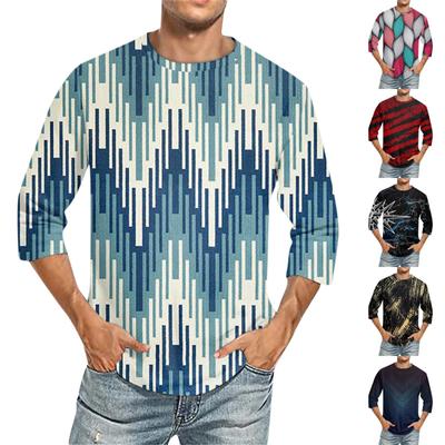 Men's Solid Color Round Neck Three Quarter Sleeve Top T-shirt