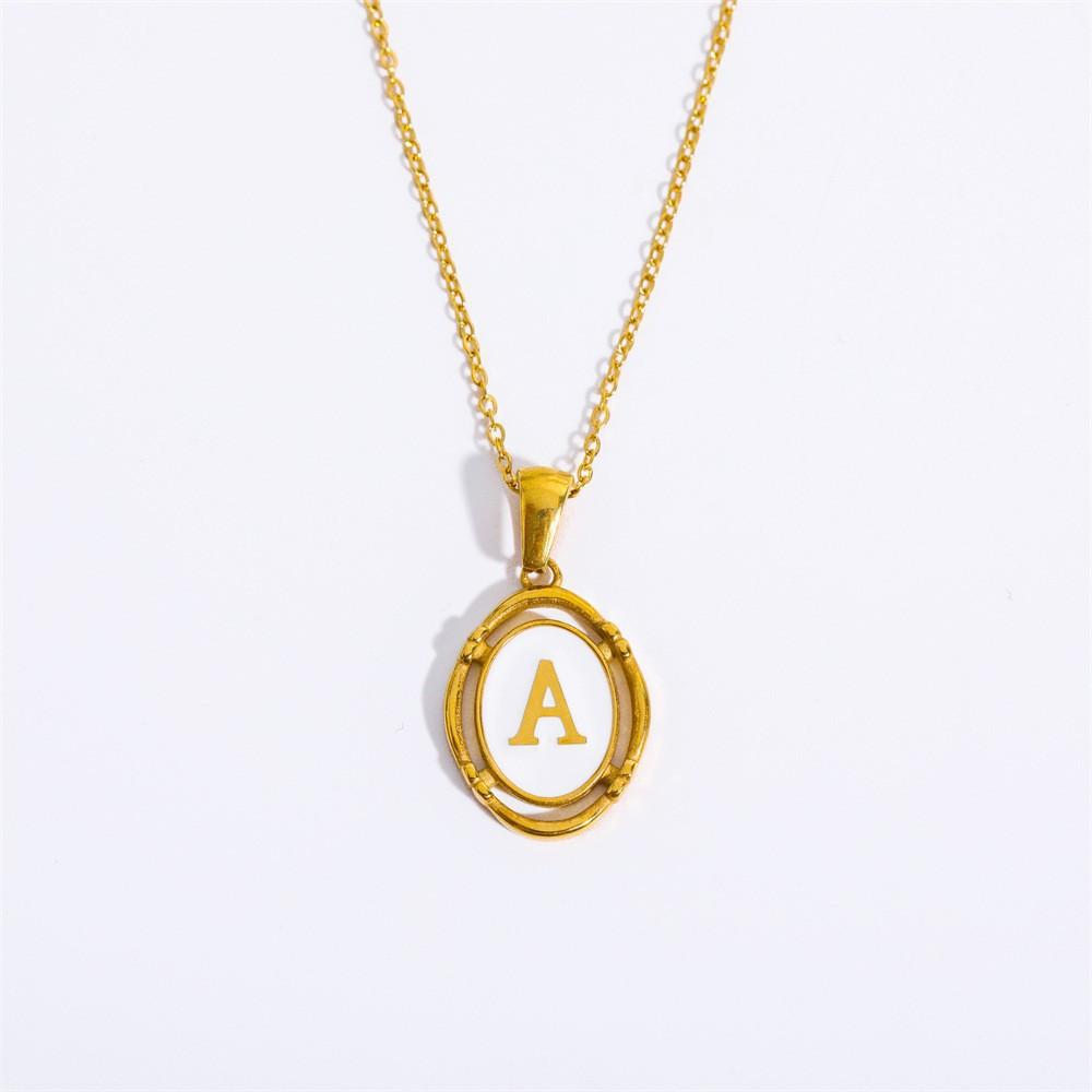 Titanium Steel 26 Letter Pendant Oval Necklace First Letter Word Necklace 26 Letter Electroplated Real Gold