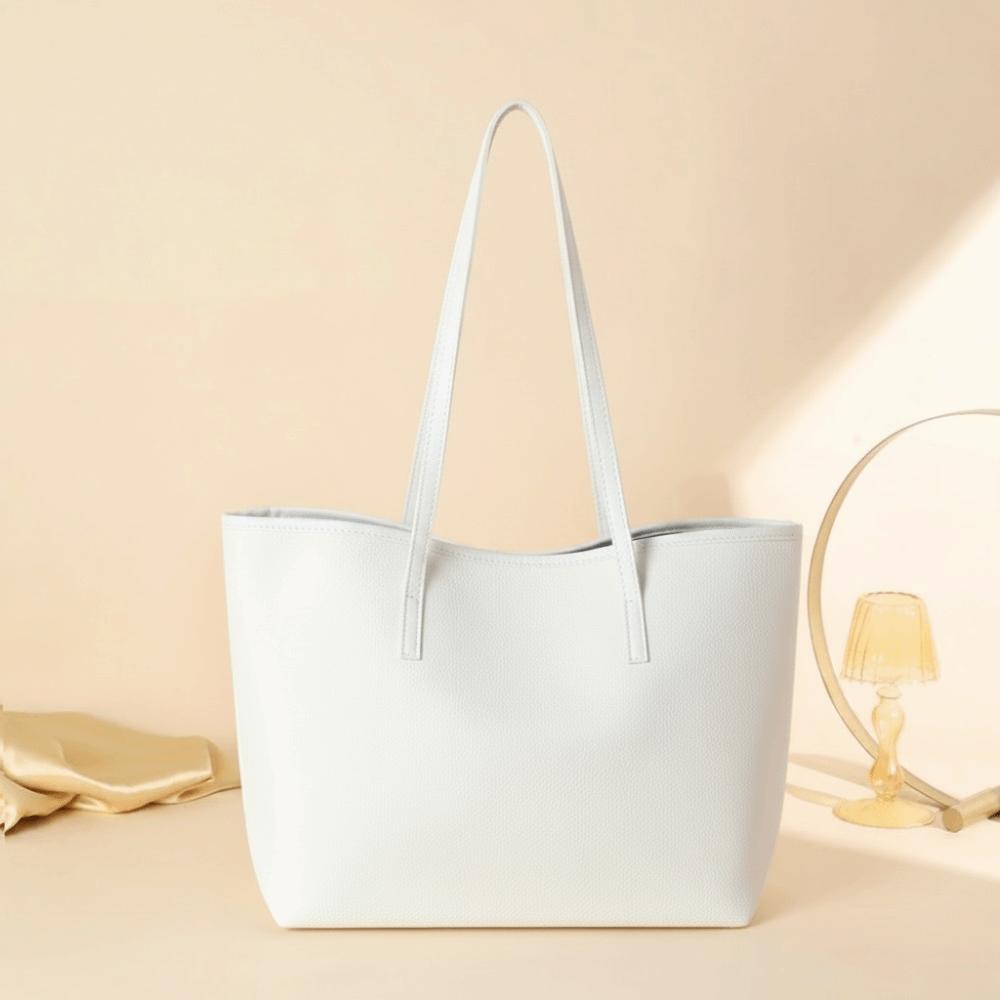 

Chic Litchi Texture Tote Bag Snap Button Design Leather Shoulder Bag Large Capacity Crossbody Work Bag Women