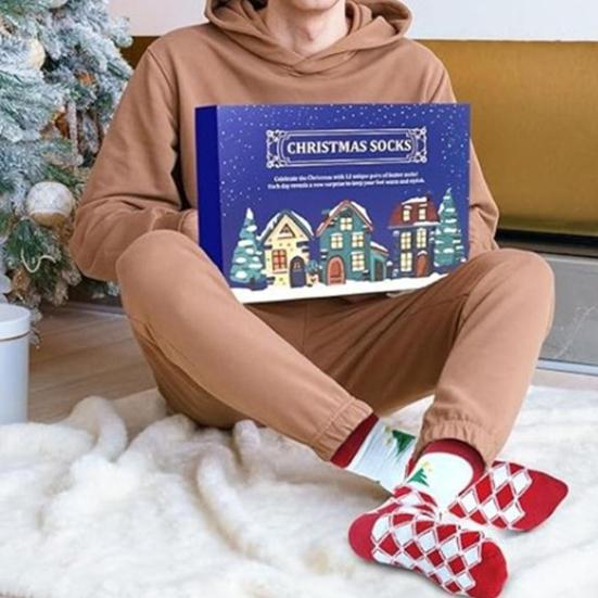Sock Advent Calendar 2025 24 Days Christmas Countdown Calendar 12 Pairs Holiday Surprise Cotton Sock Gifts for Men Women