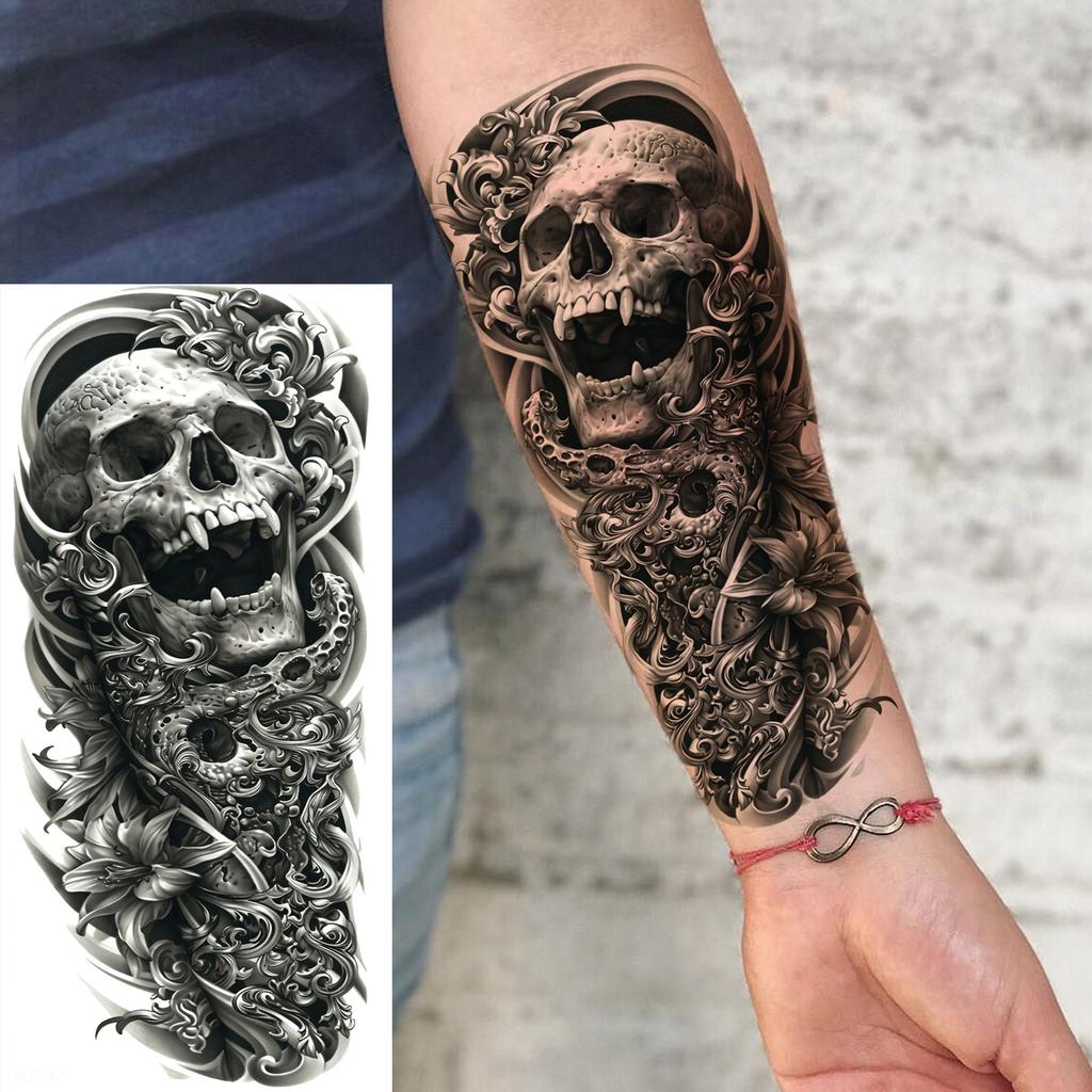 1 Sheet Compass Pirate Ship Temporary Tattoos For Women Men Adults Waterproof Tattoo Sleeve Self Adhesive Forearm Arm Leg Body