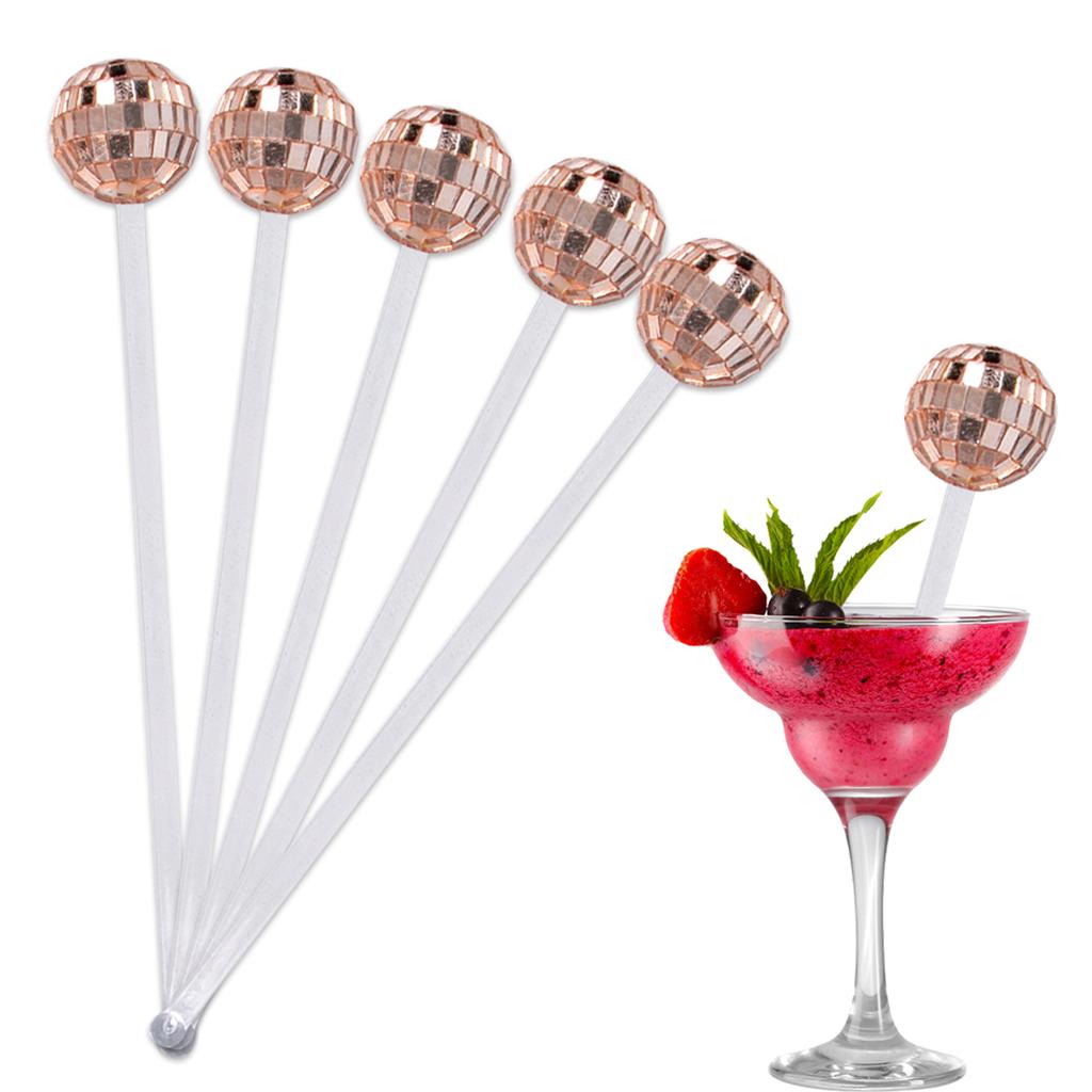 5/20Pcs Disco Balls Cocktail Stirrers Gold Silver Mirror Disco Ball Stick Coffee Beverage Stirrers for 70s 80s Theme Party Decor