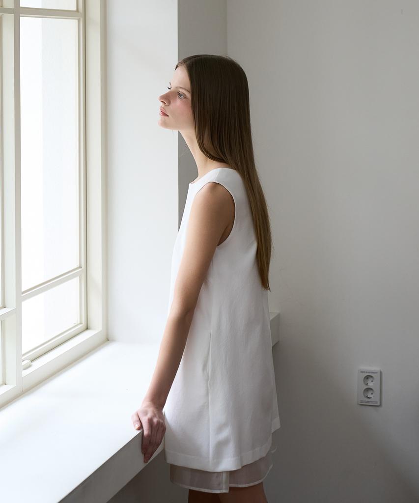 Dehebe Layered Chiffon Mini Dress [Ivory]