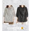 [Meluse] shirt stripe blouse cotton linen style Thin Relaxing casual cufflinks spring summer autumn ladies comfortable black color cotton style shirt