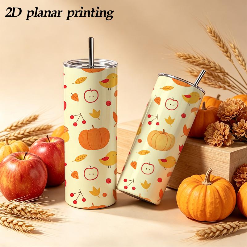 Straight Cup 591ml Bountiful Pumpkins and Melon Fruits Straw Cup Portable Tumbler Car Cup Ice Retention Cup Stainless Steel Tumbler
