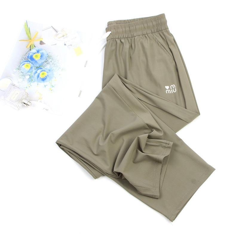 

Летние солнцезащитные брюки из ледяного шелка женские с высокой посадкой, драпированные, свободные, с широкими штанинами, повседневные брюки для улицы, тонкие прямые быстросохнущие брюки 5XL (125-75 kg