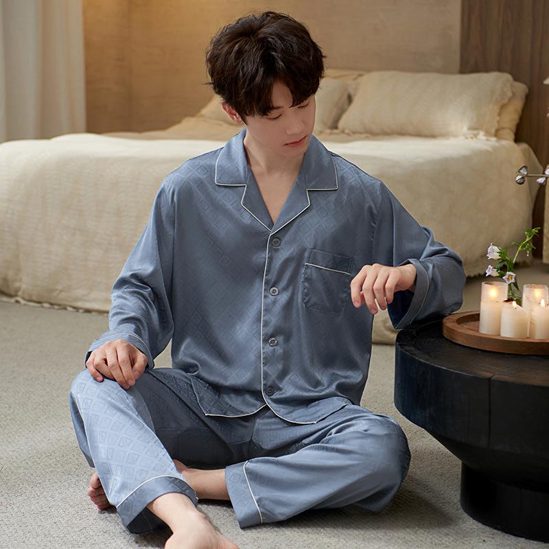 Pajamas men's spring and autumn ice silk long-sleeved men can wear high-end casual and comfortable silk loungewear suit large size