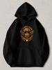 Schwarzer Pullover Hoodie mit goldenem geflügeltem Eulenwappen-Emblem Vintage Grafik-Sweatshirt für Herren Damen Lässiges Streetwear-Oberteil für den Alltag