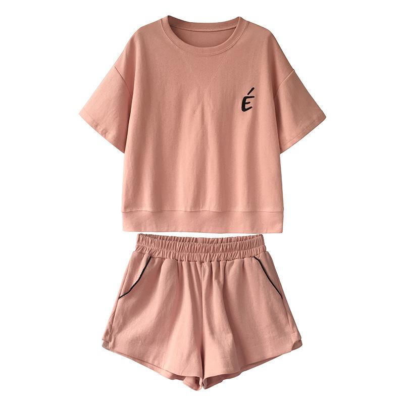 Casual Sports Suit for Women Summer Korean Style Large Size Loose Embroidered Shorts Two-piece Set for Women