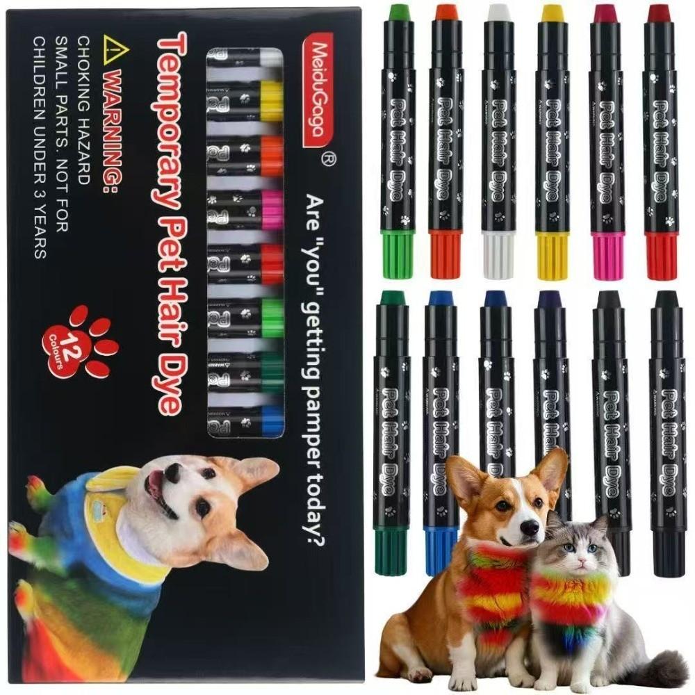 12 Farben Hundehaarfarbe Ungiftiger Tier-Marker Haustiersicher Haarfärbestift für Haustiere Haustier-Styling