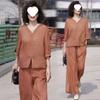 Suit Women's Slim Summer Casual Korean Style Middle-aged Mother's Top Collar Wide-leg Pants Two-piece Set for Women