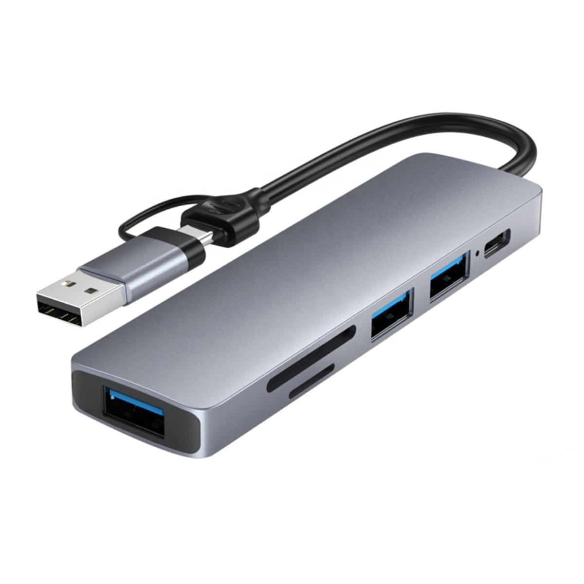 

Dual Plugs 5 in 1 USB C To USB Hub and SD / Micro SD Card Reader for MacBook Pro,ChromeBook, Mobile ,other Type C Devices