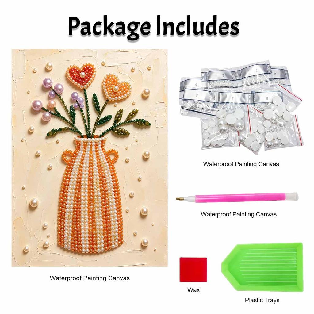Perlenmalerei Kunst Handgemachte Orangefarbene Vase Herzblumen Strauß Perlenwanddekoration DIY Perlendekoration Malerei