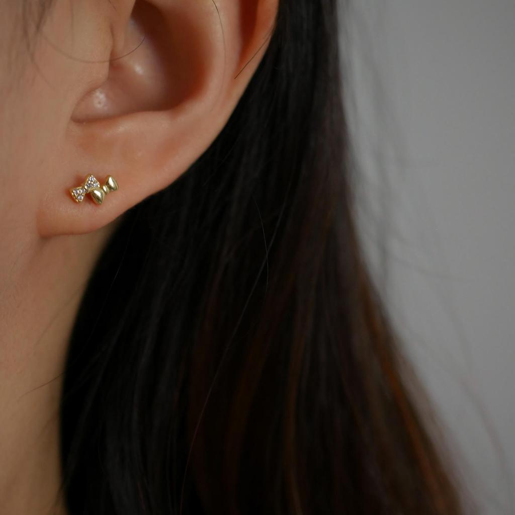 Mini Bow S925 Sterling Silver Zircon Stud Earrings