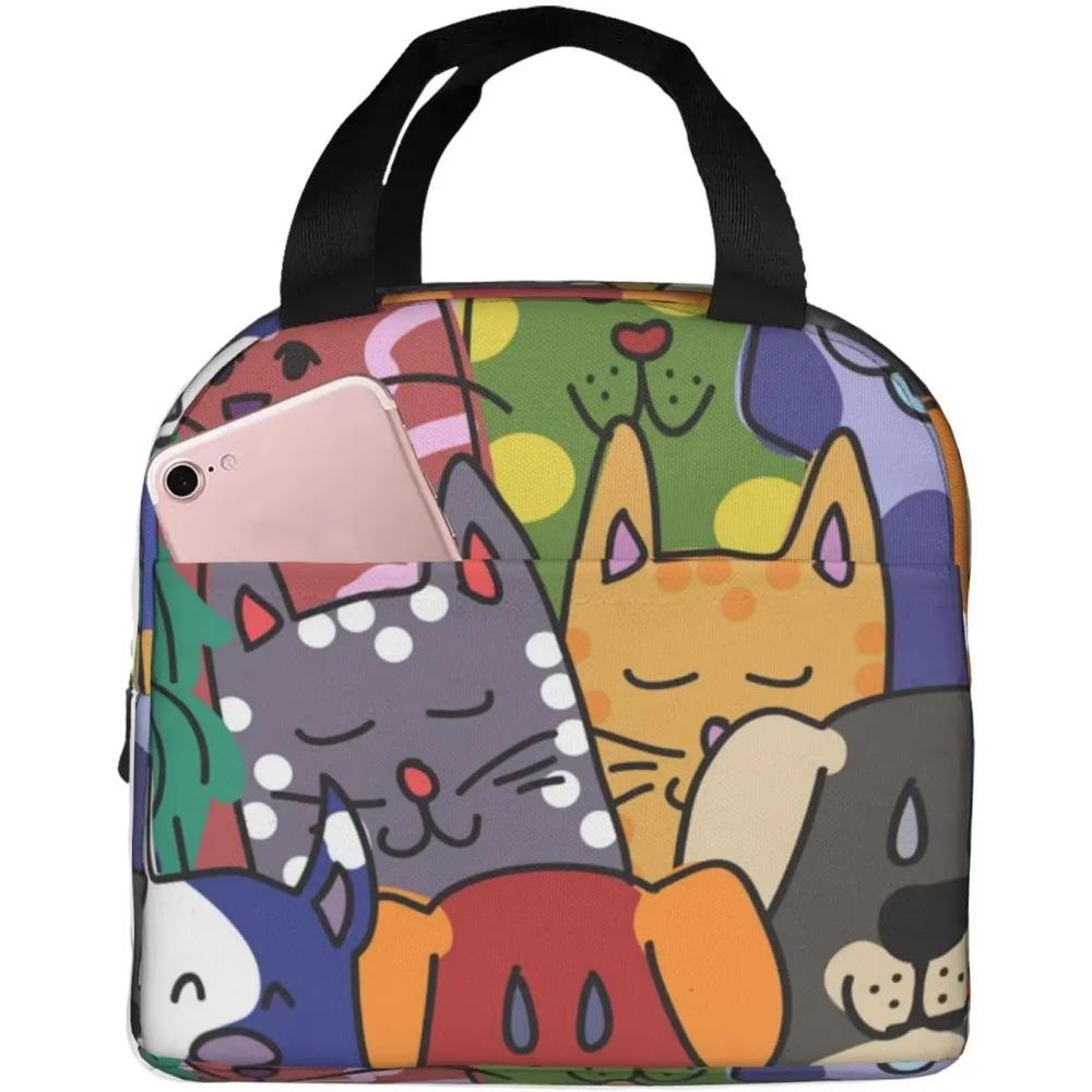 Pink Summer Fruits Watermelon Pineapple Cat Insulated Lunch Bag for Girls Reusable Lunch Tote Portable Lunch Box Cooler Bag