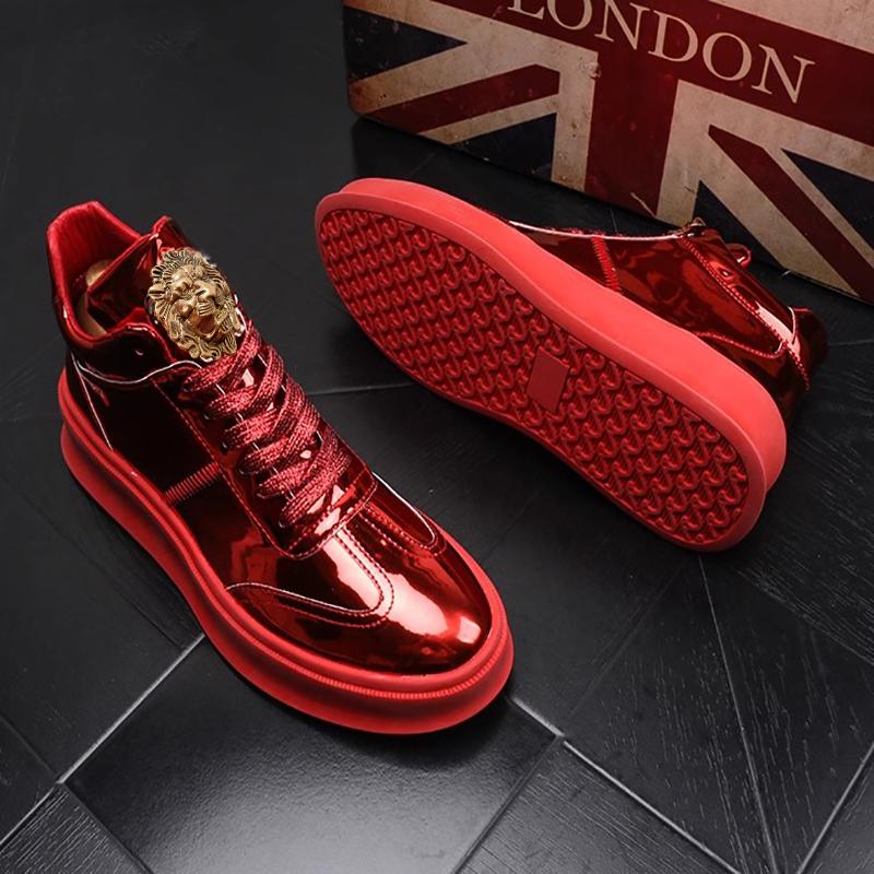 Fashion Red Bright Casual Shoes Men's New Thick Soles Bright Face Men's Shoes Youth 100 High Top Board Shoes In the Upper Short Boots 2