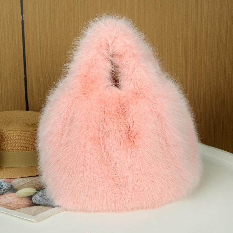 Nová kožešinová taška Imitace Fox Fold Bag Plyšová taška Univerzální taška přes rameno na jedno rameno Kabelka s košíkem na zeleninu