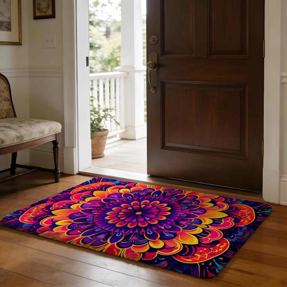 Colorful Mandala Boho Floor Mat Soft Flannel Absorbent Mat Non-Slip Rug Home Bedroom Bathroom