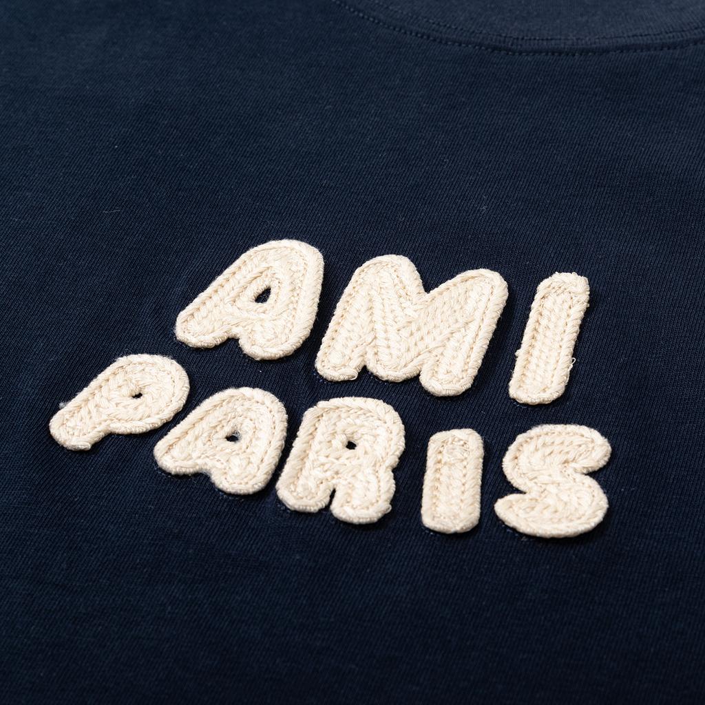 AMI Frühling und Sommer Neues Häkel-Buchstaben-Weben Mikro-Etikett Reine Baumwolle Kurzarm Paar-T-Shirt