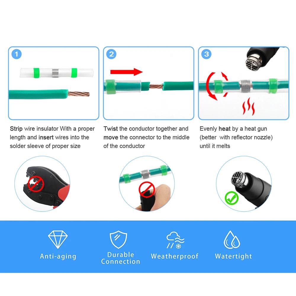 50pcs/Bag Waterproof Solder Seal Butt Connector Kit with Heat Shrink Tube - Ideal for Electrical Wiring and Cable Connections